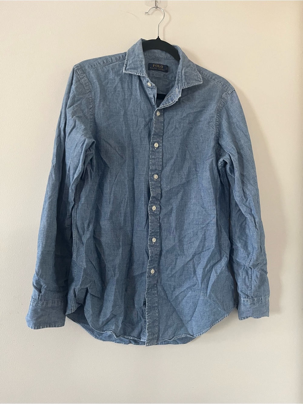 Polo Ralph Lauren Mens Medium Blue Chambray Button Down Shirt 100% Cotton Preppy